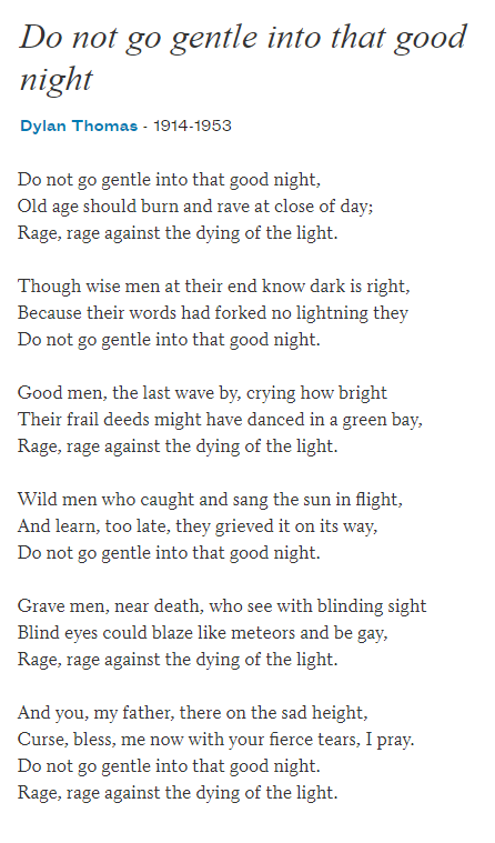 I do want to encourage you to disregard your follower counts...stay with me if you can. And it's okay if you can't. But Dylan Thomas couldn't have said it better:"Rage against the dying of the light."