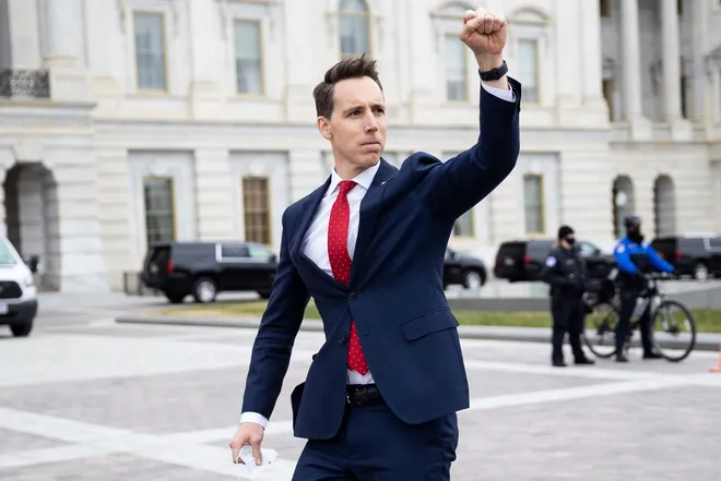 This is Josh. @HawleyMO is a Senator.A Senator is a person who asked people to give him a job where he is supposed to help people. In this photo, Josh is making people who believe lies angry. They are angry because they think he believes the same lies they believe.