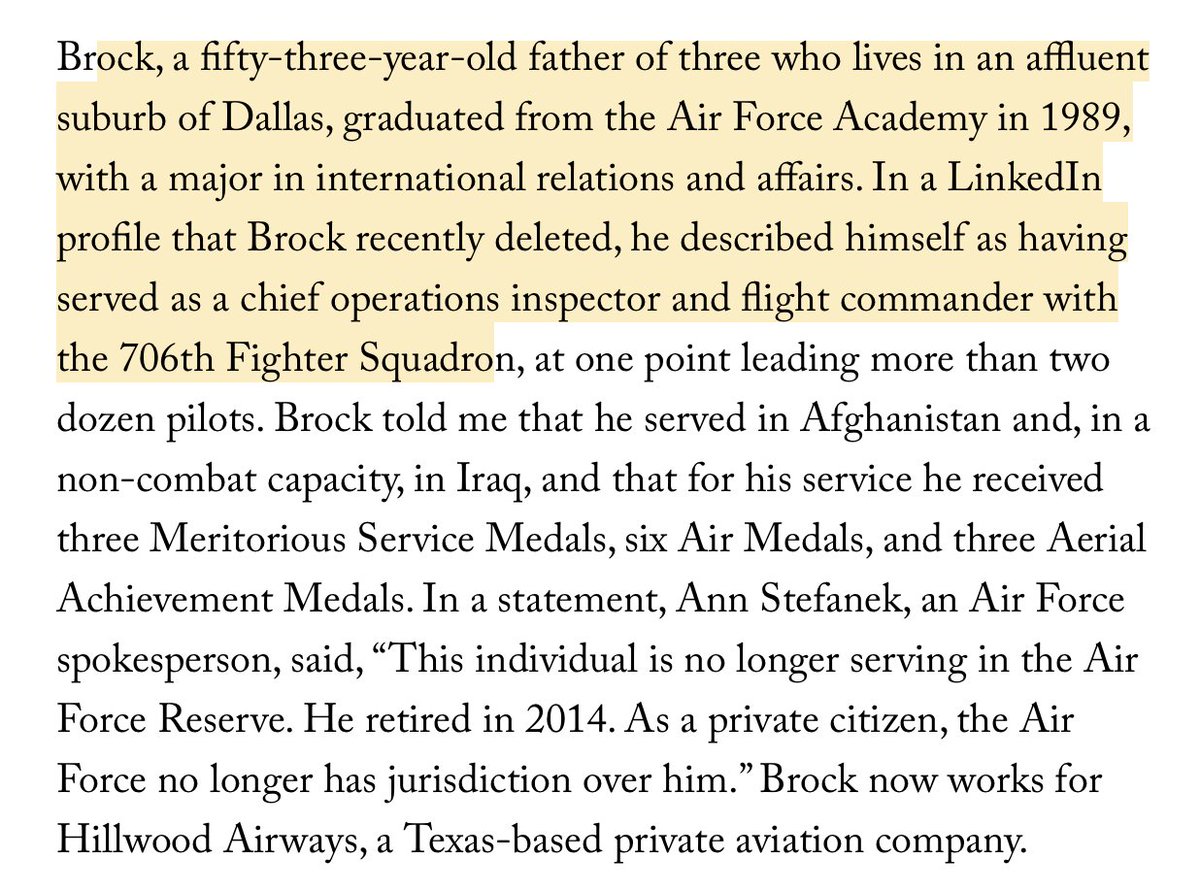 Lt.Col Brock's personal transformation from distinguished vet to political extremism and now disgraceful misconduct is essential reading.I came away disturbed by what I saw, but impressed by  @RonanFarrow's reportorial care as we investigated this man.