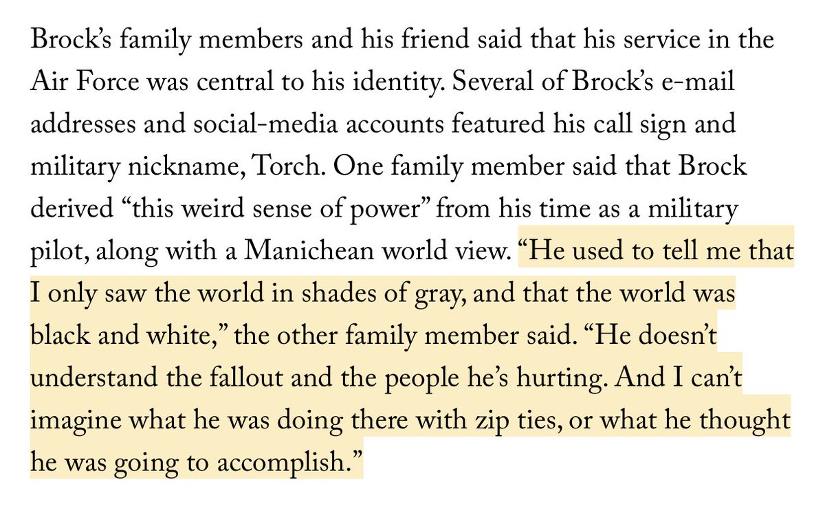 Lt.Col Brock's personal transformation from distinguished vet to political extremism and now disgraceful misconduct is essential reading.I came away disturbed by what I saw, but impressed by  @RonanFarrow's reportorial care as we investigated this man.