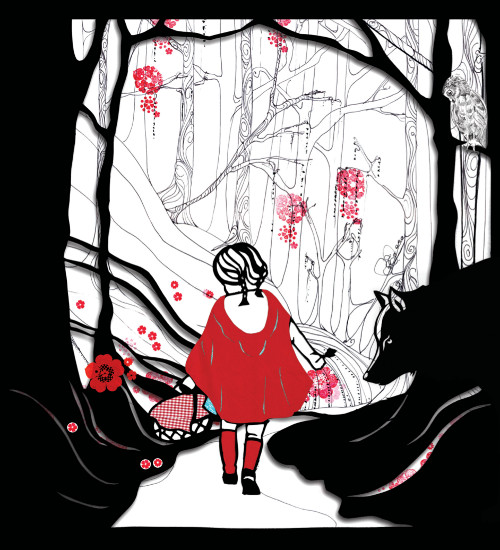 ElliottBlackwe3's tweet photo. Sybille Schenker's delicate papercraft illustrations for Little Red Riding Hood. She uses layers of laser-cut and die-cut paper overlaid onto her graphic silhouette illustrations. https://t.co/vQWKBN9ssq