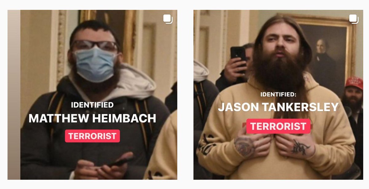 numerous social media accounts have share these misidentifications this screenshot is from the HomegrownTerrorists Instagram. the account had a 250k+ followers before it was removed.the screenshot is wrong! that's not Tankersley and there's no proof that's Heimbach!