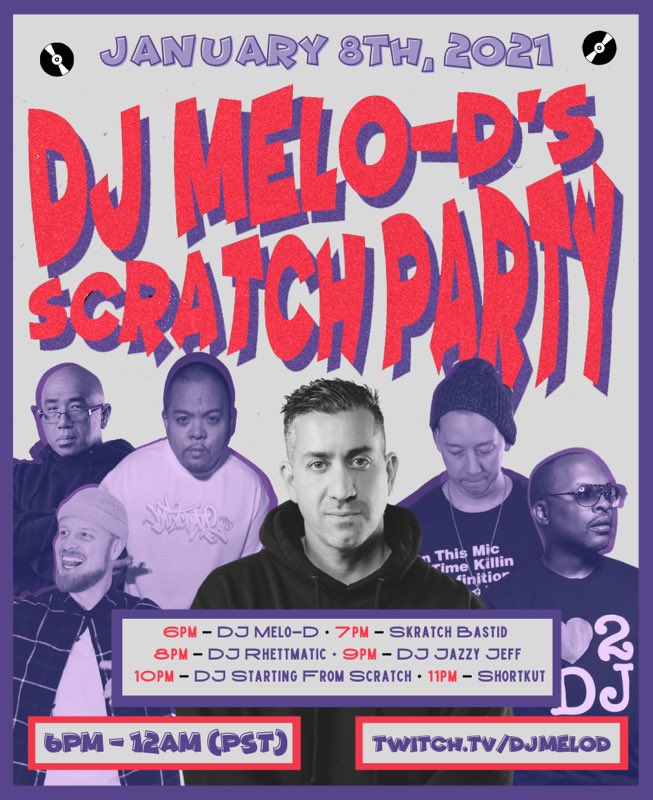 DJMeloD's tweet image. About to catch wreck with 5 of the dopest DJs in the world 👑👑👑👑👑 Tune in tonight 6pm PST twitch.tv/djmelod live DJ sets by @djmelod @SkratchBastid @rhettmatic @djjazzyjeff215 @djsfs @Shortkut 🤟🏼🤟🏼 #djmelod #beatjunkies #scratchparty @BEATJUNKIES