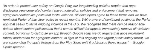 Google Play removes Parler app