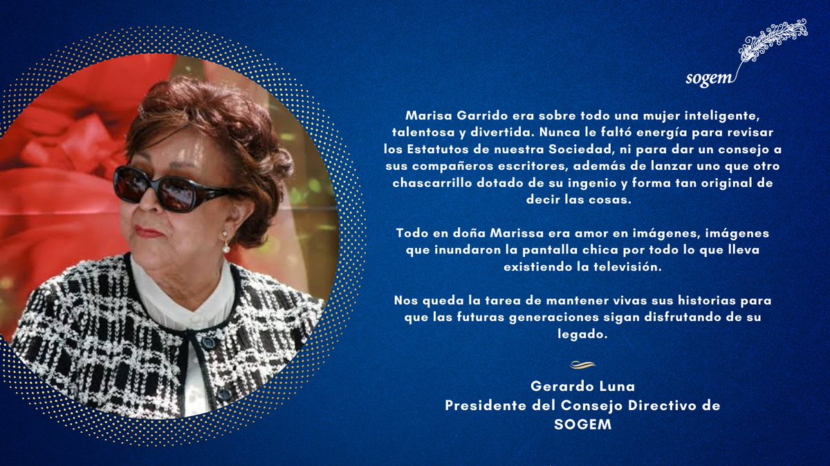 Todo en doña Marissa Garrido era amor en imágenes, imágenes que inundaron la pantalla chica por todo lo que lleva existiendo la televisión. Nos queda la tarea de mantener vivas sus historias para que las futuras generaciones sigan disfrutando de su legado. Gerardo Luna.