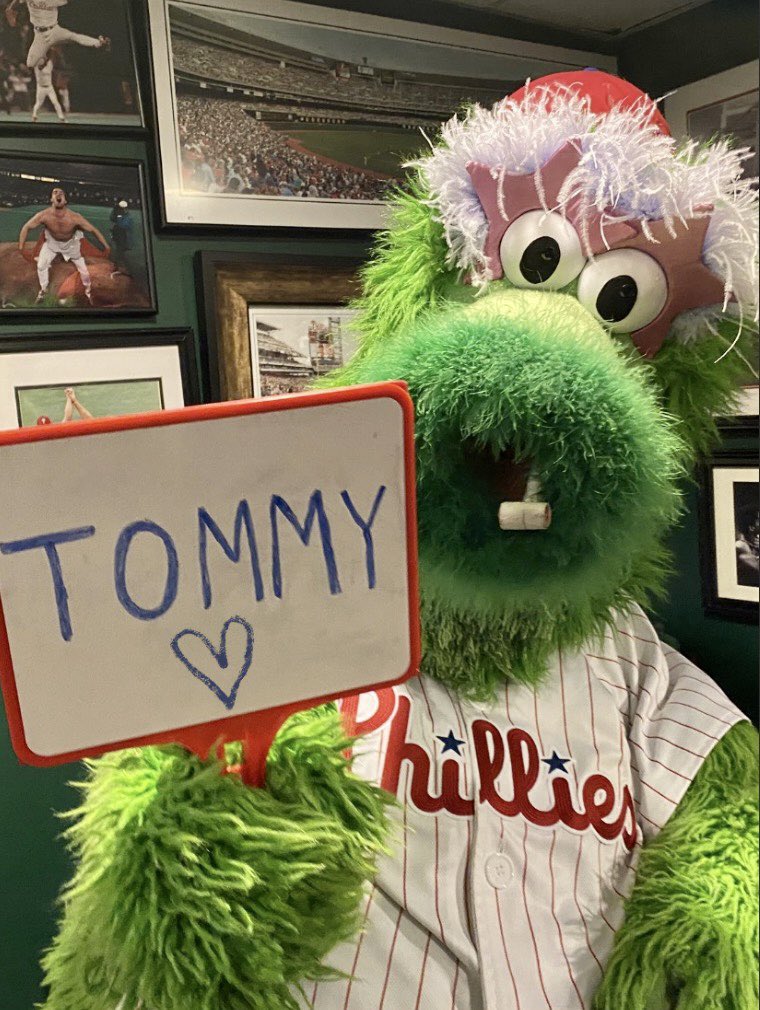 Phillies's tweet photo. Sending love from the big green guy. 💙 https://t.co/hixFWMNtFM