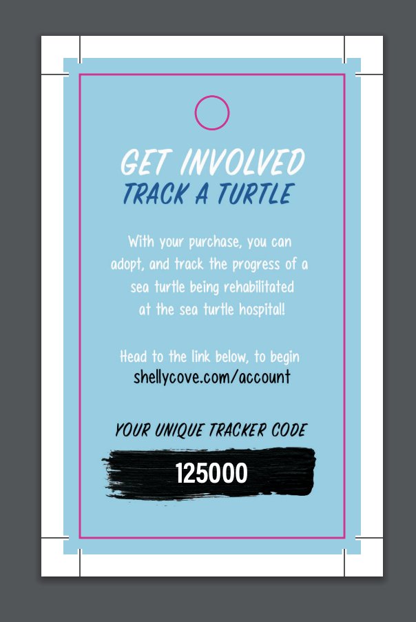 When we began selling in retail, we wanted our hang tag to tell our story. What better way than to get customers involved with the sea turtle hospital's mission??We designed a hang tag that has unique serial numbers on them, and links to the page they can track their turtle