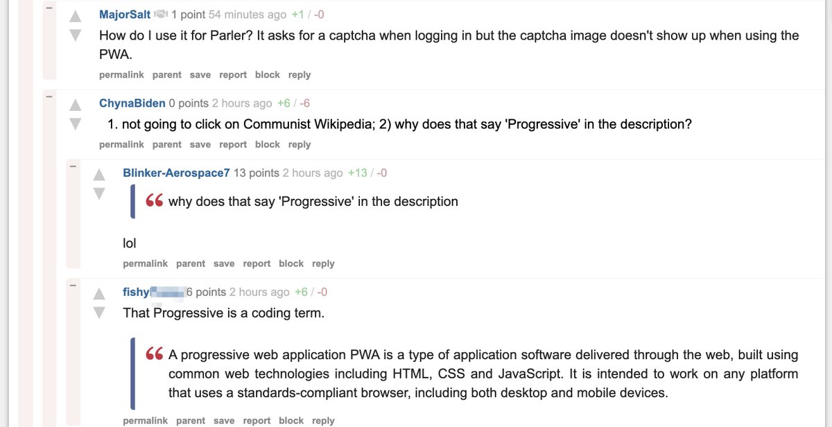 Quincy Larson On Twitter Apparently Parler Just Got Pulled From The Google App Store Over At Thedonald They Re Teaching Each Other How To Install The Pwa Version I Thought This Exchange Was