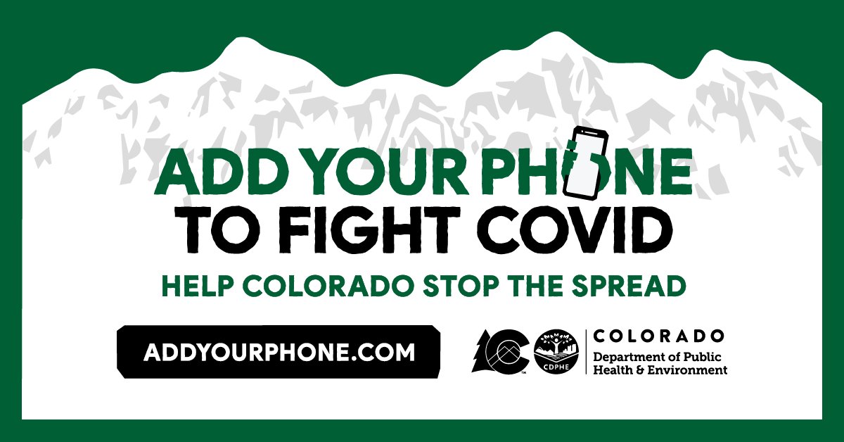 CDPHE's tweet photo. Help Colorado stop the spread of COVID-19 with #COExposureNotifications. Learn more at https://t.co/oFePzGab2H https://t.co/104BmTQIBn
