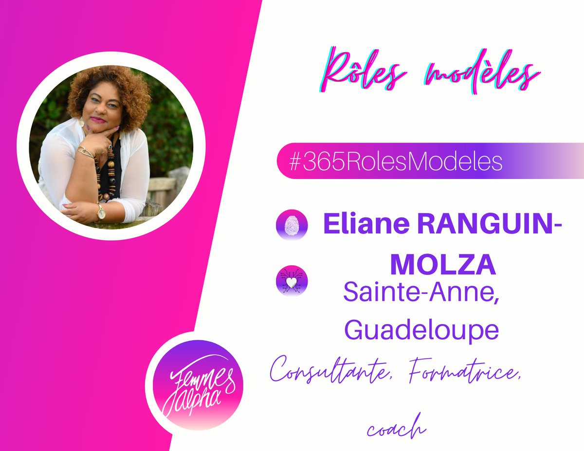 FemmesAlpha's tweet photo. 365 jours, 365 rôles modèles - Jour 8
Eliane Ranguin-Molza
Guadeloupe - Sainte-Anne
Coach Consultante Formatrice à ERM COACHING &amp; CONSULTING

https://t.co/mZejX4sMy4
#365rolesmodeles #femmesalpha #francophonie #womenempowerment https://t.co/IOp3PNkdyt