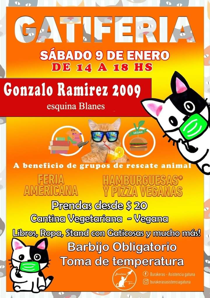 burakeras's tweet photo. 🔺¡GATIFERIA !🔺

❤MAÑANA❤

🗓SÁBADO https://t.co/WVxZBEbEYh ENERO🗓
 ⏰DE 14.00 a 18.00 ⏰
📍GONZALO RAMIREZ 2009 esq. BLANES

🔸️¡Miles de prendas recontra baratisimas!
🔹️¡¡ Las mejores hamburguesas veganas!!
🔸️Cantina de delicias caseras
🔹️Stands de grupos de rescate https://t.co/xtEvU9HkyN