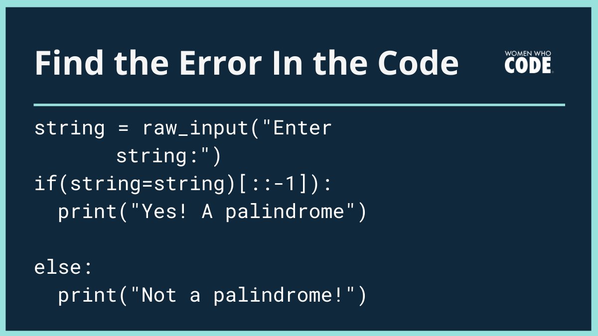 WomenWhoCode's tweet photo. Can you find the error in the #python #code? Comment you answer!

😮  You might see this one in a job #interview! https://t.co/PZtdSqSH65
