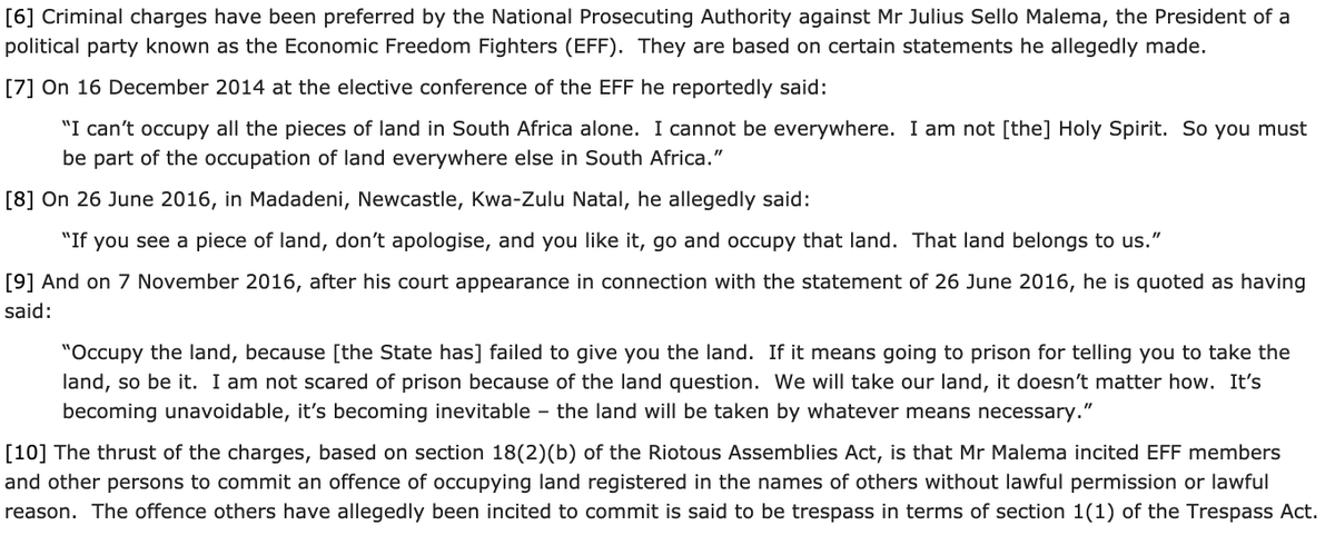 That Court is no fan of violence, or of stupid leaders mouthing off(of which SA has many, pre- and post-.) But it nevertheless struck down, as disproportionate and arbitrary, incitement charges against a political leader who expressly called for illegal occupation of property.