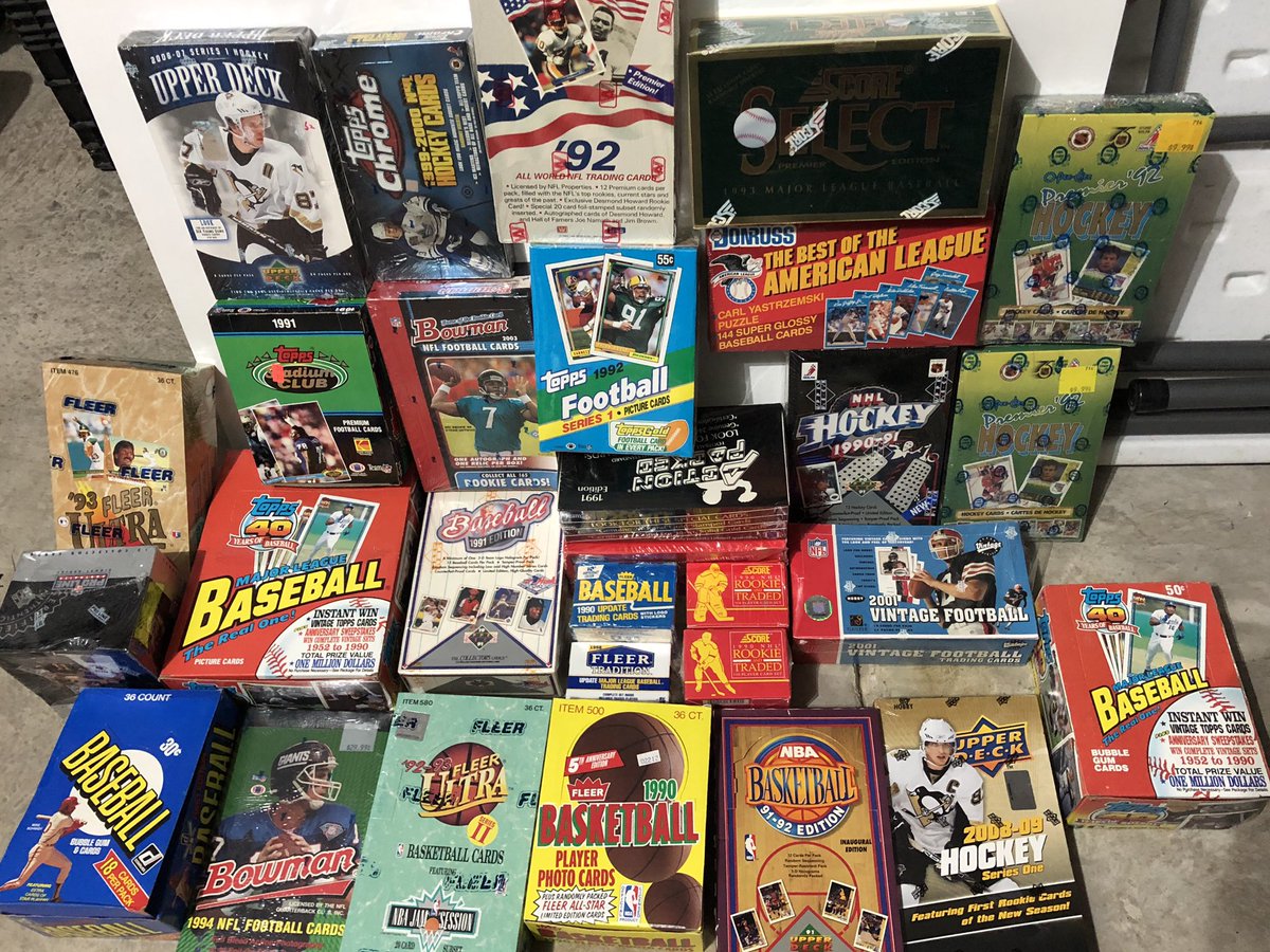 ClintonThomas1's tweet photo. Not a bad find on Facebook market place this week. Rip? Keep? Send off to authenticate? #whodoyoucollect #unopenedboxes #sportscards #upperdeck #topps #fleer #donruss https://t.co/69Txt9N4tY
