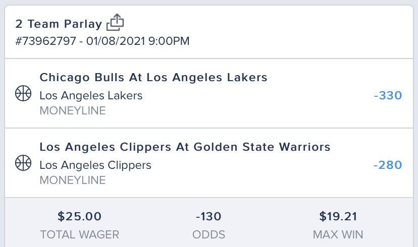 ParlaysLine's tweet image. ALL LA PARLAY TONIGHT.

It’s a little Juicy. 

-130 for a 2 teamer. 

1u play. 
#LakeShow #ClipperNation