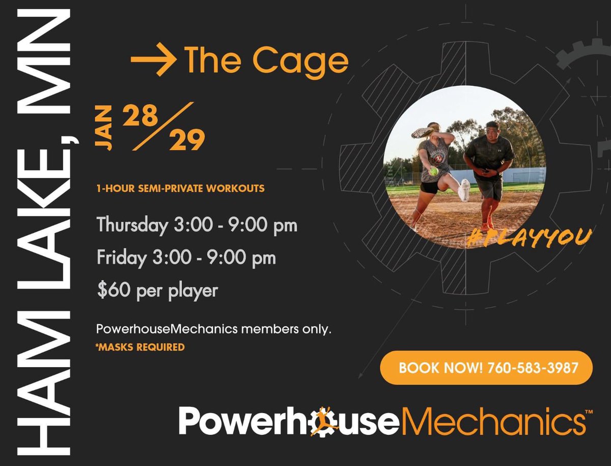 snocatz's tweet photo. PowerhouseMechanics will be back at The Cage on January 28th and 29th from 3pm to 9 pm.
Have you booked your spot yet? 🥎
📱 Call 760-583-3987 to reserve your spot.
📍 The Cage
🗓 January 28th & 29th
#playyou #powerhousemechanics #thecage https://t.co/vAw50BiXcn