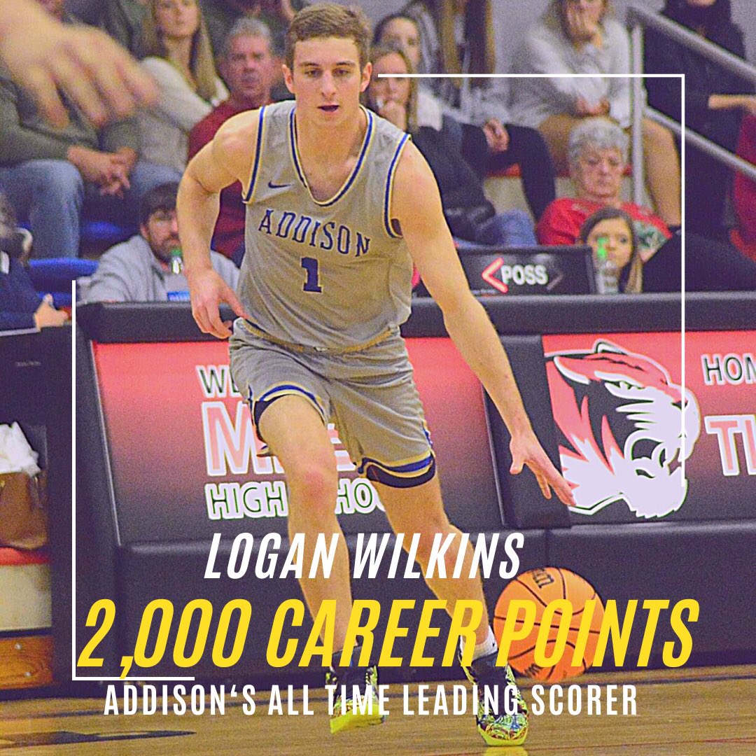 AddisonBasketb1's tweet photo. Tonight, senior forward Logan Wilkins (@logan_wilkins1)  became Addison High School’s all-time leading scorer when he eclipsed the 2,000 career point total in the 3rd Q. 

@AHSAAUpdates @PrepHoopsAL @aldotcomPreps @hoops_al https://t.co/DY1XnBW8Et