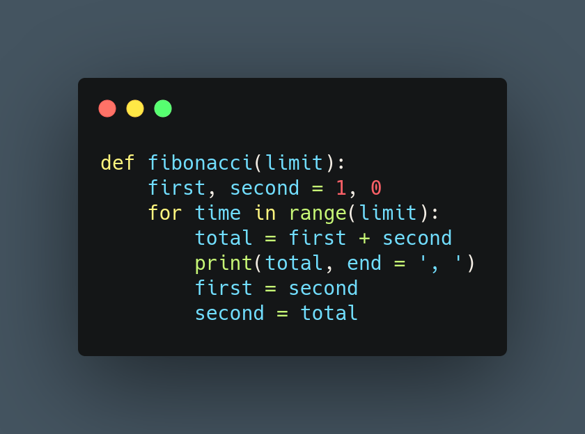 ISCMiguelVilla's tweet image. Code solution: fibonacci sequence.

#CodeSolution #FibonacciSequence