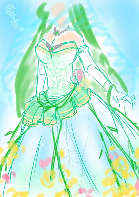 #Skeb skebリクエスト3【デザインラフ】 ソフィア(ブライド)  ウエディングドレスをデザインしていたら日が暮れました。ソフィアちゃんならマーメイドもスタイルの良さを強調できて良いのですが、やっぱり女の子はプリンセスラインに憧れますよね!  #魔王の描き方