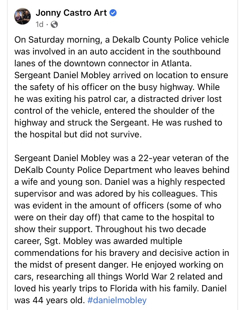 Thank you, Jonny Castro Art for this beautiful portrait of our beloved Sgt. Daniel Mobley, #WeAreDKPD #JonnyCastroArt #EOW