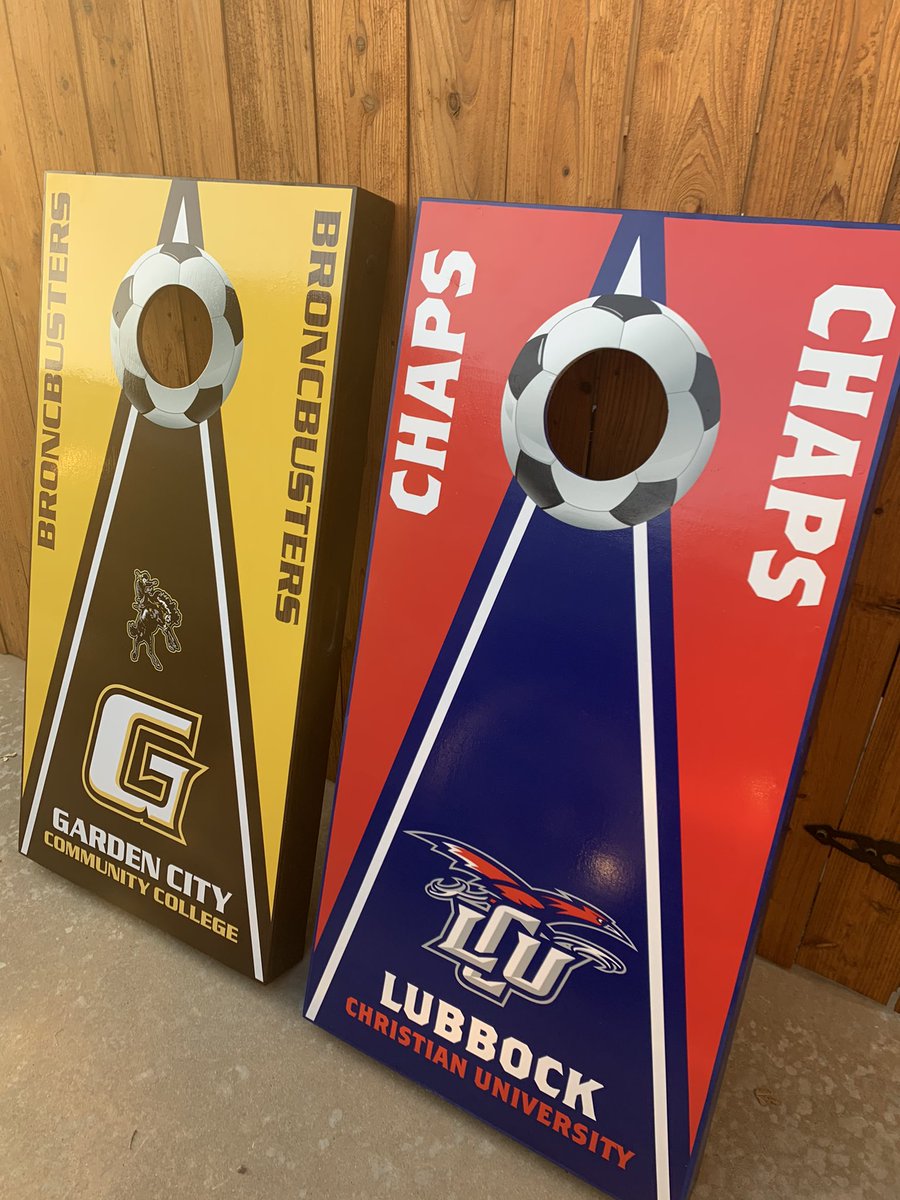 astonecoa's tweet photo. Got my new cornhole board set finished and ready for summer. One for each of my kids college soccer journey. https://t.co/ZjfgjXWcgC