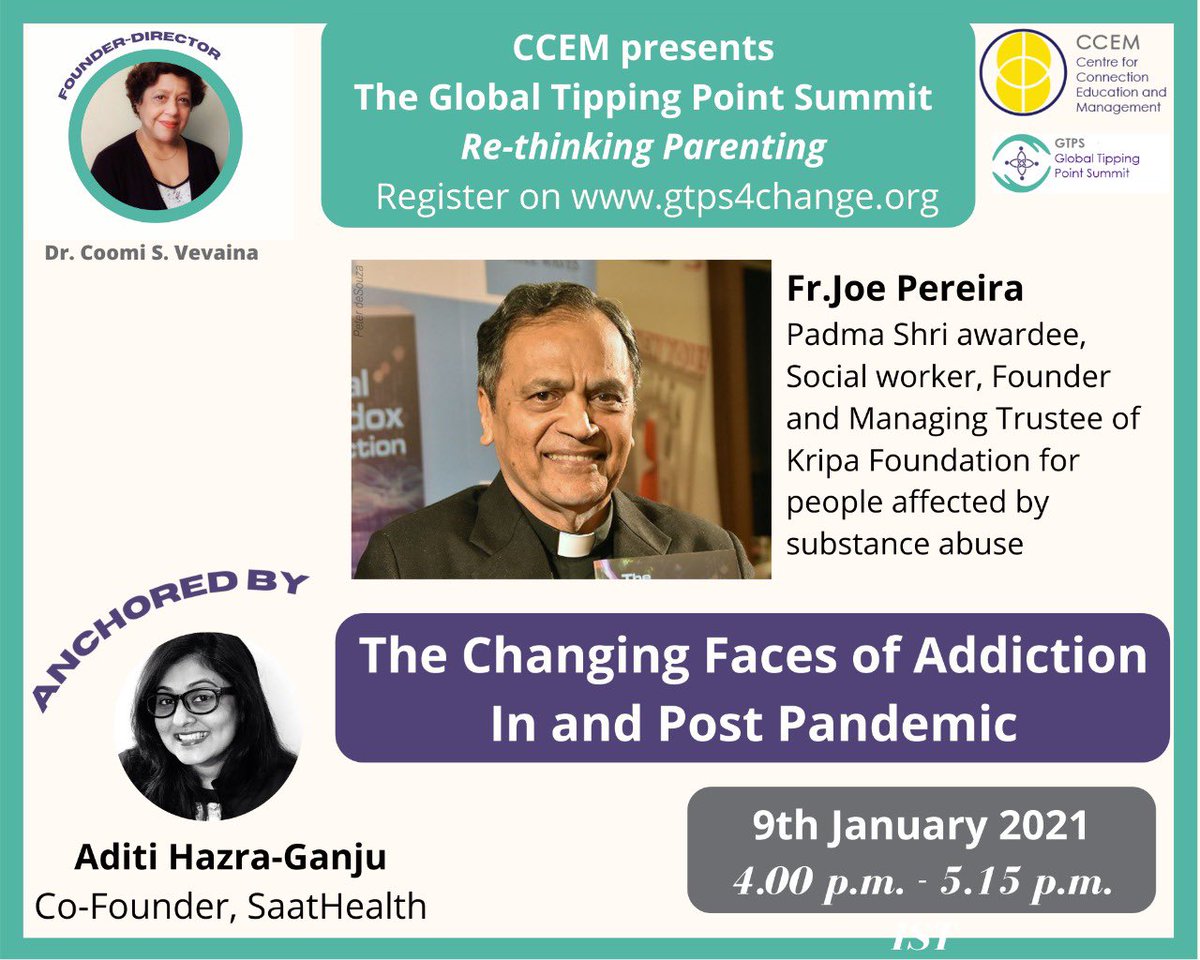 ruchitarambles's tweet photo. #FMC4GTPS
#RethinkingParenting
Join us TODAY , 9th Jan ,2021 at 4pm for an informative session on “The Changing Faces of Addiction In and Post Pandemic" By Padma Sri Awardee Fr. Joe Pereira, the founder of Kripa Foundation.
REGISTER FOR FREE ON https://t.co/7ei1IlTt32 NOW !!! https://t.co/48KhNNNHLb