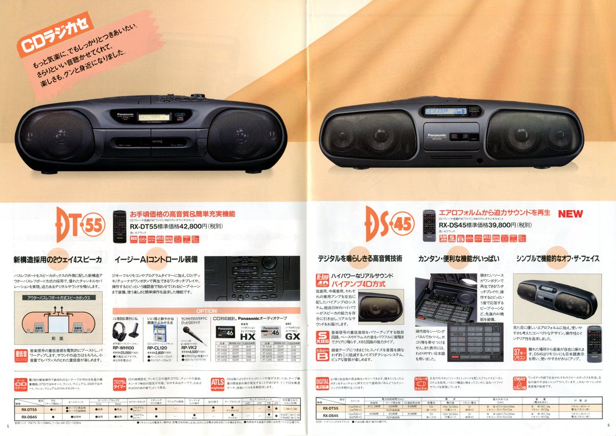 パナソニック CDラジオカセット/ヘッドホンステレオ 総合カタログ（1991.6）① ラウンドフォルムのラインナップが完成。この中だとDS45 ...