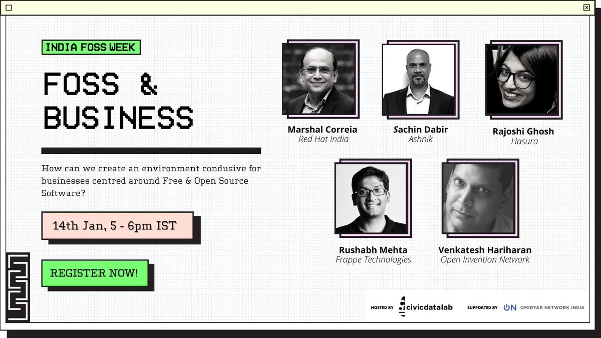 StateOfFOSS's tweet photo. How can you create a successful #FOSS business in India? Join us for the #FOSSandBusiness session during #IndiaFOSSweek to find out more. Register now! https://t.co/XIfKaLY0OW https://t.co/F7iAlaZdNU