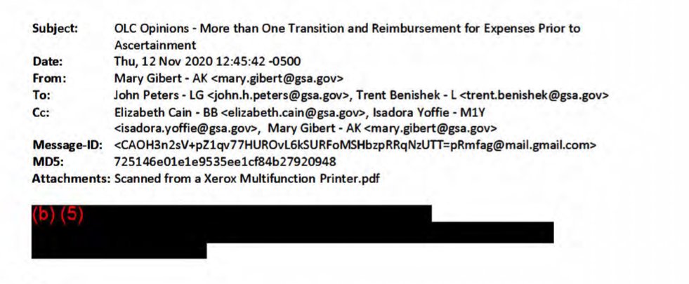 NEW from  @a_cormier_ & me: Our first BIG  #FOIA release of 2021. 700 pages of emails from GSA abt the behind the scenes drama after administrator Emily Murphy refused to ascertain the election for Biden/Harris. Here's what's missing: Murphy's emails  https://www.buzzfeednews.com/article/jasonleopold/trump-biden-transition-delayed-gsa