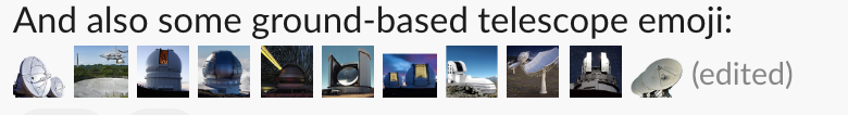 KellyLepo's tweet photo. My contribution to this year's #HackAAS was making a bunch of custom emoji for the #AAS237 slack. You're welcome. Also, this was a lot of fun.
All of the files can be found here, if you want to add them to your own slack: https://t.co/WZYLd8k0Eu https://t.co/ajwKva5u8p