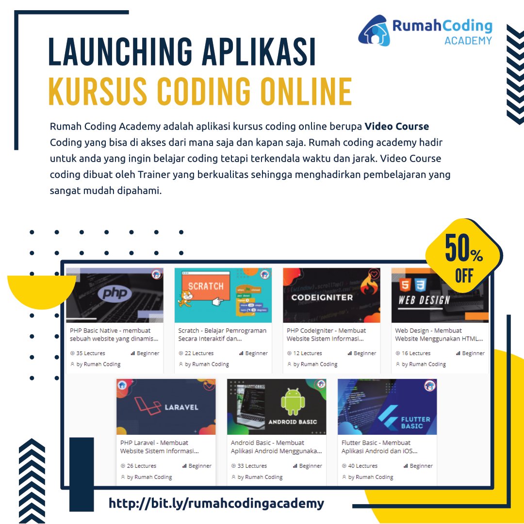 idrumahcoding's tweet photo. RUMAH CODING ACADEMY
Follow@idrumahcoding⠀⠀⠀⠀⠀⠀⠀⠀⠀⠀⠀⠀⠀⠀⠀⠀⠀⠀⠀⠀⠀
.
#diskon #videocourse #androidbasic #webdesign #php #flutter #laravel #codeigniter #kursuscodingonline #rumahcoding #rumahcodingacademy #coding https://t.co/TvxUBza5oL