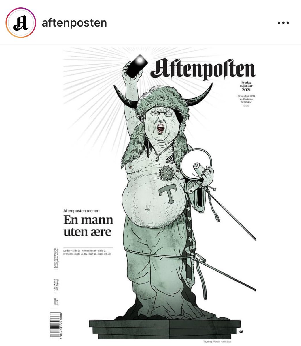Priceless tegning fra @Aftenposten, tegnet av Marvin Halleraker.Nailer alle andre og tar den helt vanvittige situasjonen i USA på kornet.Tenk,at noen i sin tid nominerte Trump til å få Nobels fredspris..OG stolt flotte seg med at selveste Trump hadde ringt tilbake og takket.. 🙈