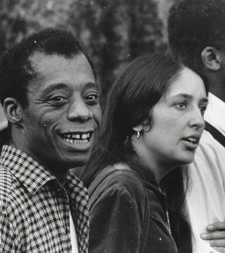 James Baldwin and Joan Baez during the Selma to Montgomery march, 1965