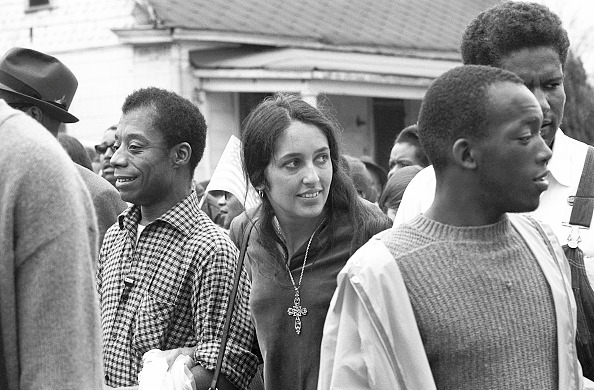 James Baldwin and Joan Baez during the Selma to Montgomery march, 1965