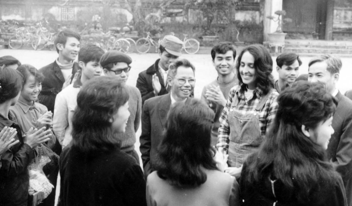 visiting Hanoi, Vietnam on Christmas Eve, 1972. while she was singing for the people gathered there to greet her, USA jets started bombing the city. the bombing lasted 10 days.