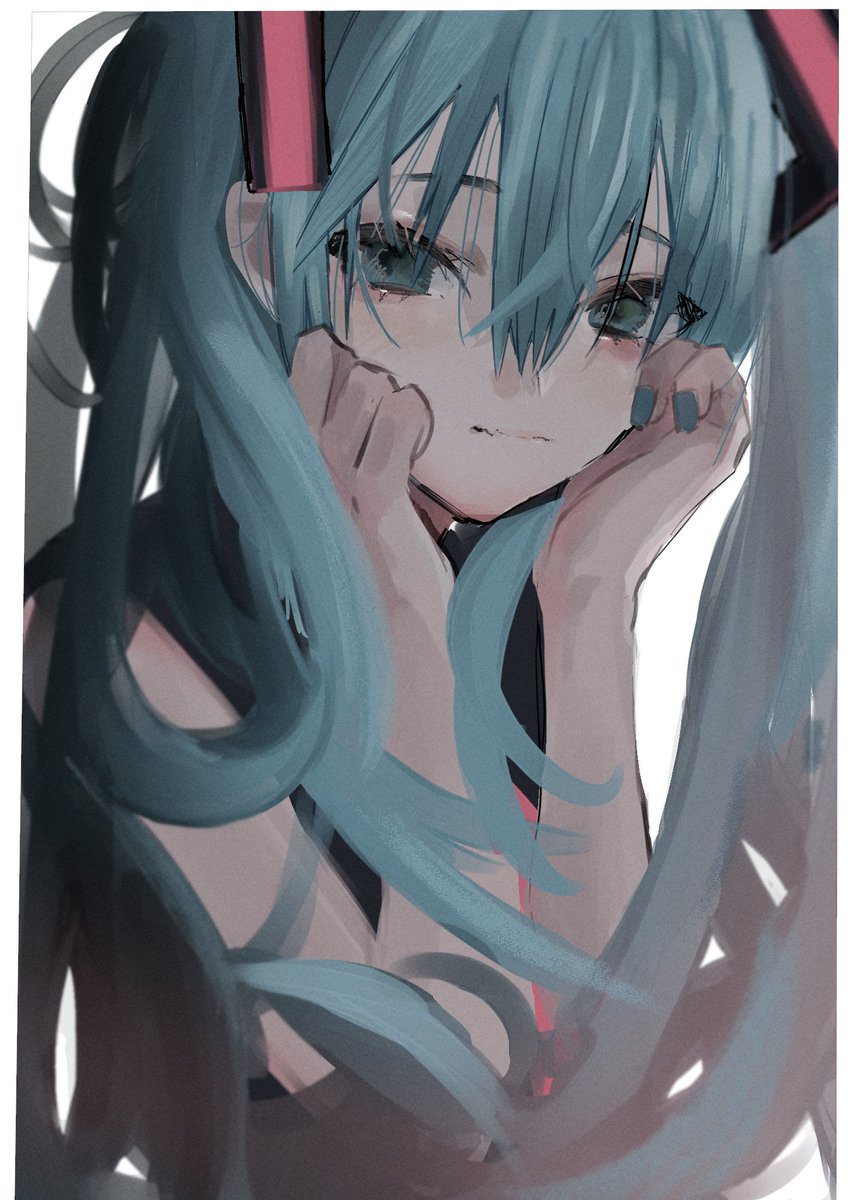 hatsune miku 1girl solo long hair twintails looking at viewer upper body hair between eyes  illustration images