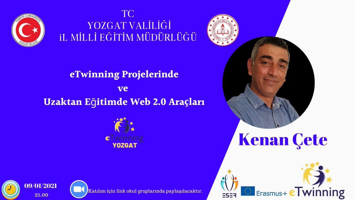 yozgateser66's tweet photo. “eTwinning Projelerinde ve Uzaktan Eğitimde Web 2.0 Araçları” ile bu akşamki konuğumuz Kenan Çete. Bütün öğretmenlerimizi bekliyoruz.

#Akademi66
#eTwinning
#BaşarıYozgattanESER

@tcmeb @ziyaselcuk @YozgatValiligi @ziyapolat73 @yozgatilmem @yusufyaz66 https://t.co/zCUaWv4bMI