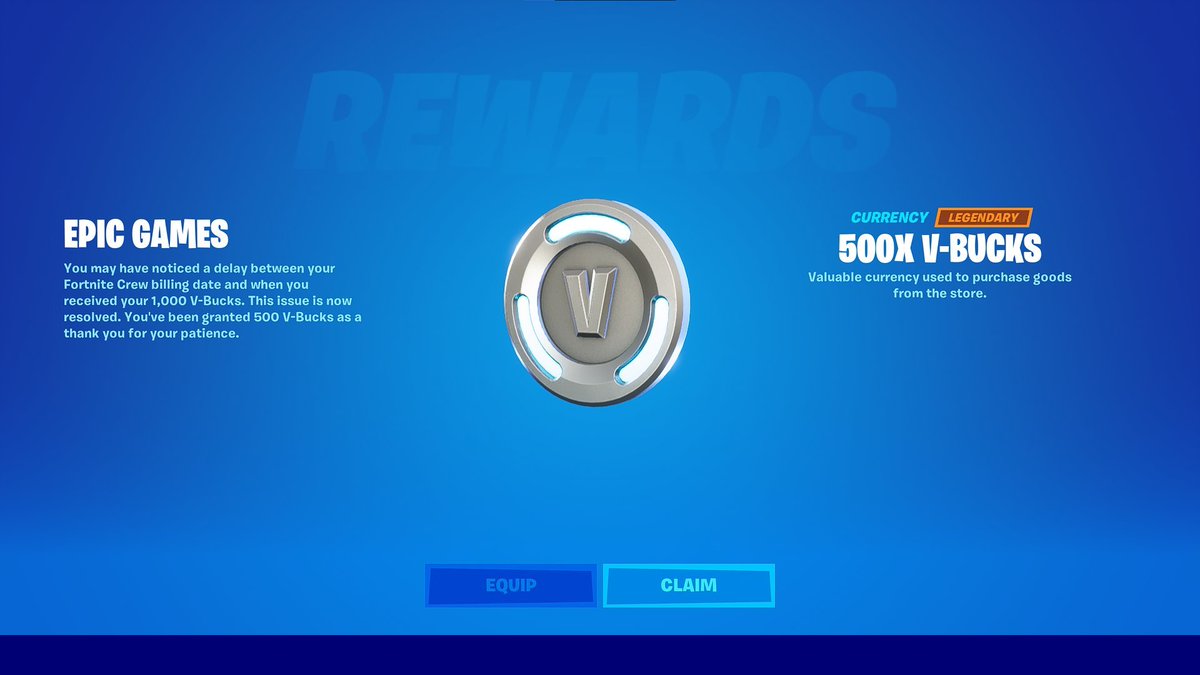 フォートナイトニュース フォートナイトクルーのサブスクリプション請求が行われてから1 000v Bucks を受け取るまでに時間がかかった人には さらに500v Bucksが無料で提供されます Via Ifiremonkey