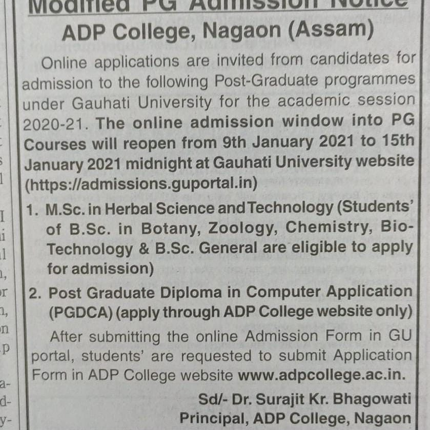 ADPCOLLEGE1's tweet photo. Admission notice 2021 for MSc. Herbal Science &amp; Technology and PGDCA course under Gauhati University. Contact number- 7002809159, 9864242722
@ugc_india @EduMinOfIndia @borkakoti @bapan4india https://t.co/1Dcr4Uu1Io