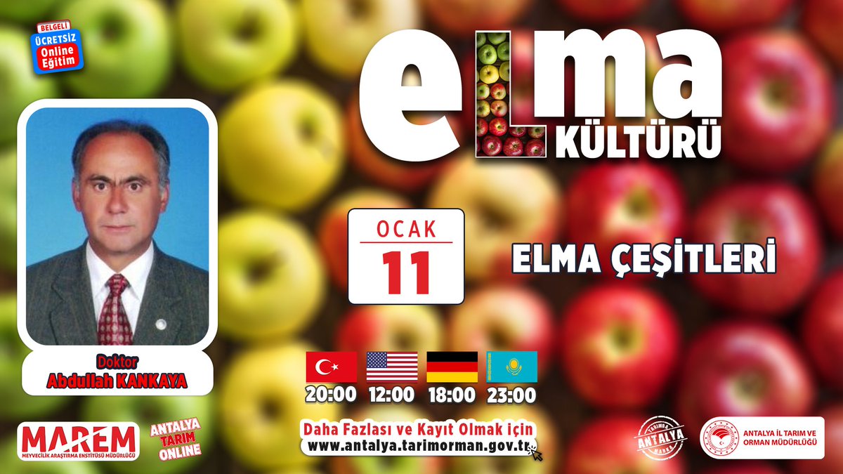 antalyailtarim's tweet photo. ELMA KÜLTÜRÜ-4

Meyvecilik Araştırma Enstitüsü Müdürlüğünden Dr. Abdullah Kankaya anlatımı ile dördüncü dersimizde;

#Elma Çeşitleri

#ElmaKültürü #GelecekTarımda

@gokhankaraca_  @ersinyazici1 @bekirpakdemirli @TCTarim

🗓 11.01.2021
🕙 20:00 https://t.co/a4jcfC2dpY