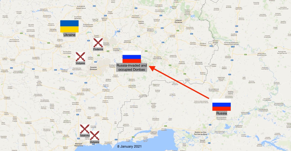 mhmck's tweet photo. Russia attacked Ukraine 9 times on January 8th. The heaviest firing was at Vodyane by the Sea of Azov. The most egregious firing by Russian forces was against civilians near Pivdenne working to restore a water main. As usual, the world paid no attention to the war in Europe. 1/2 https://t.co/mkNCEY9aYi