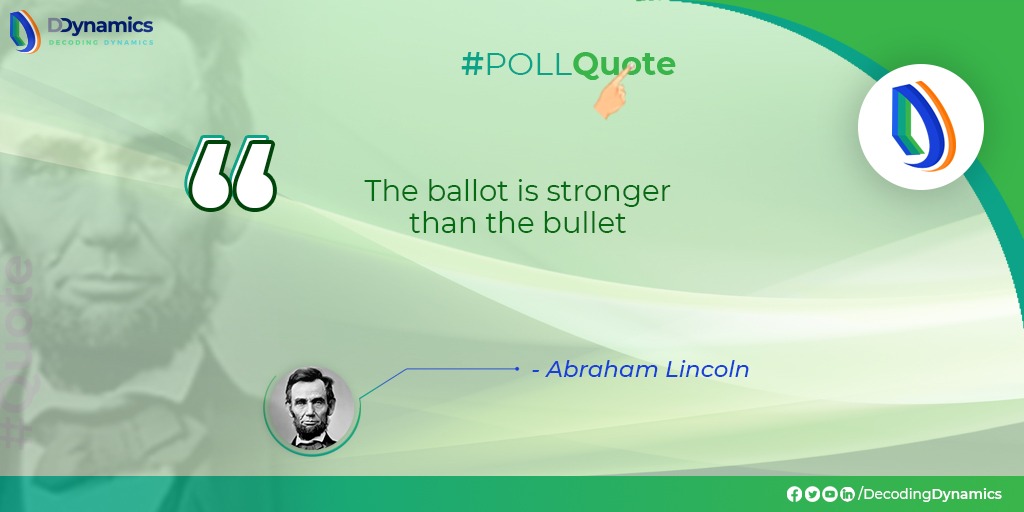 DecodingDynamic's tweet photo. #TodaysQuote #AbrahamLincoln
“The ballot is stronger than the bullet.”
#DDynamics #PollFacts #PolQuote #ballotVSbullet #Democracy #NationFirst #HumanRights #Politics https://t.co/asE5koHpzy