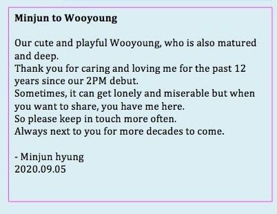 If you were on twitter for the TYHG special you know that Wooyoung crying over Minjun's letter was very emotional. This is the letter, which was translated by  @jlml718  #우영  #장우영  #ウヨン  #Wooyoung  #JangWooyoung
