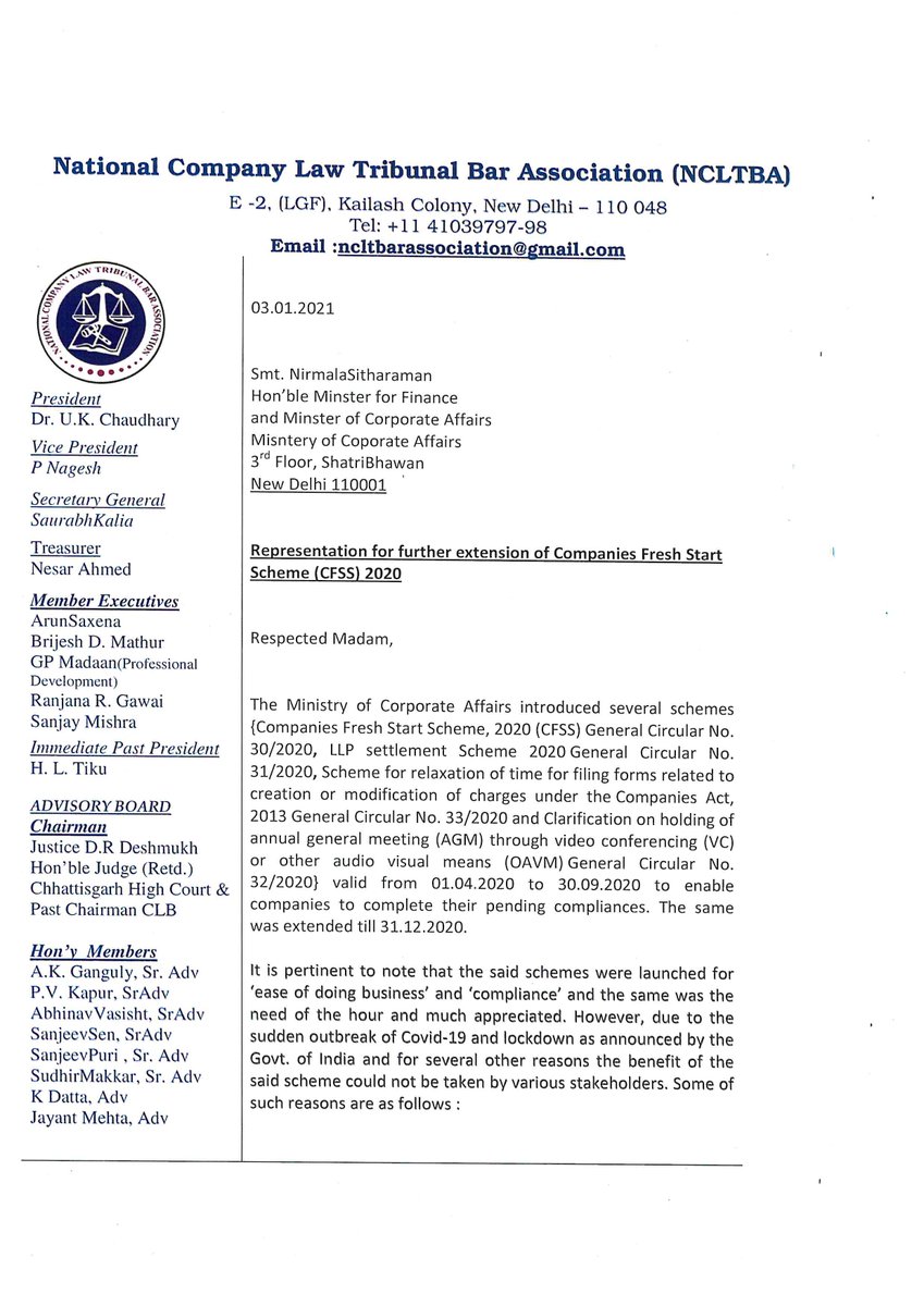 GMGhatti's tweet photo. Hon'ble Madam @nsitharamanoffc , many representations have been made for extension of Company &amp; LLP Schemes. All 3 Professional bodies CA, CS and CMA are also requesting the same. Pls consider our request 

#Extend_CFSS 

@PMOIndia @FinMinIndia @ianuragthakur @icsi_cs https://t.co/08xsABEICI