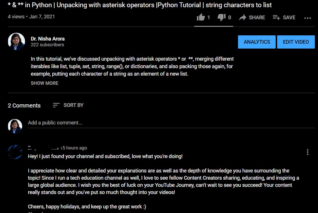 nishaarora1212's tweet image. It was not the video on which I expected positive comments as there was some lag in voice &amp;amp; screen but the comment made my day. Uploading much more content on #python
#programming_concepts, as well as #datascience, focused topics
@PythonWeekly @py_data_sci @TalkPython
