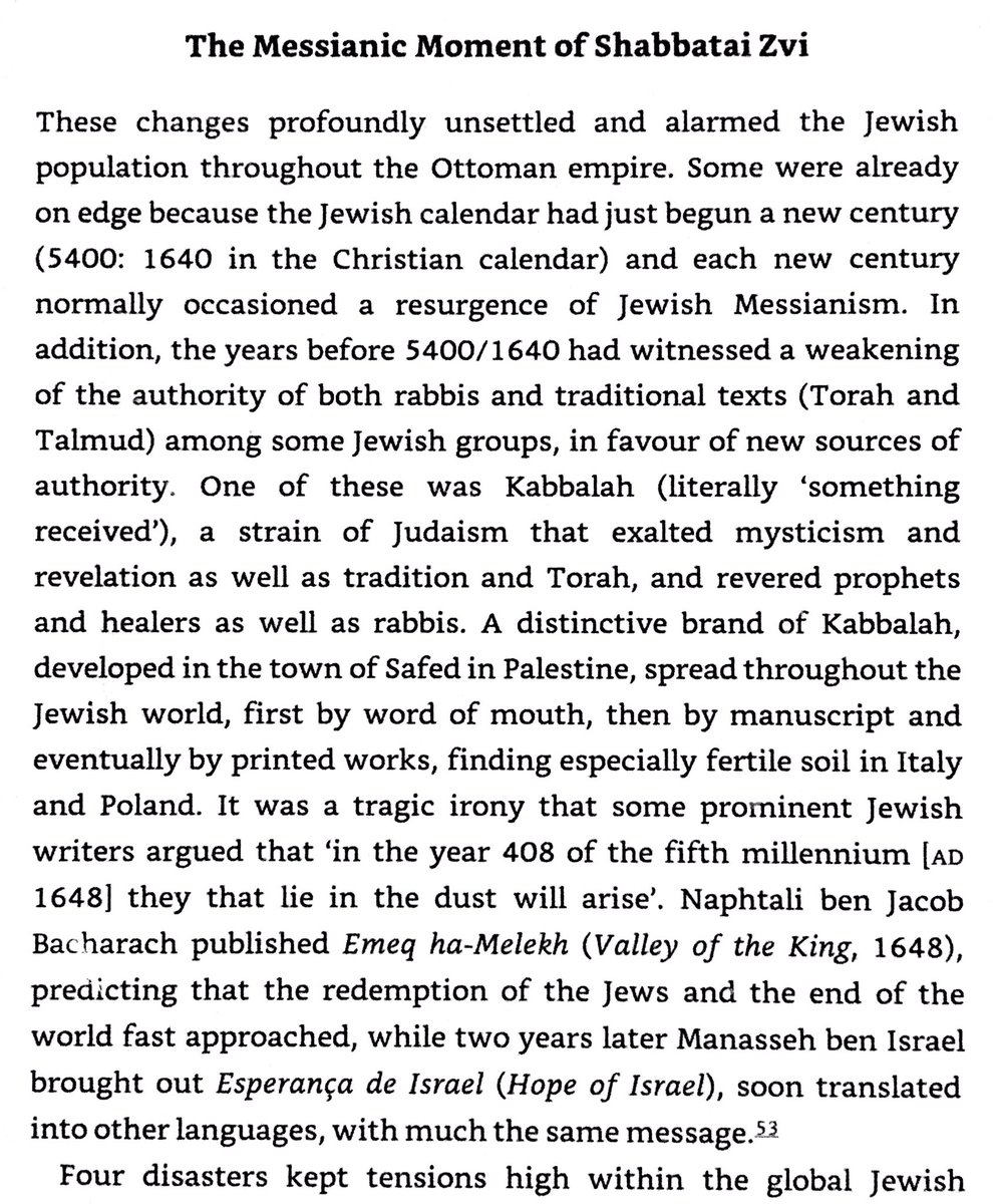 Authority of Torah within Jewish community had weakened in 17th century & was replaced by Kabbalah. Shabbati Zvi won support as Messiah. Ottomans demanded he perform miracle or convert - he converted to Islam. His followers in E Europe became Frankists, in Turkey the Donme.