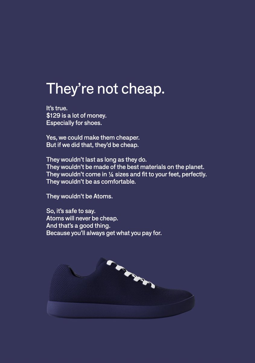 palakzat's tweet image. This &quot;They&apos;re Not Cheap&quot; message from @WearAtoms is about to go down in history as one of the best examples of great copywriting and marketing. Bravo!