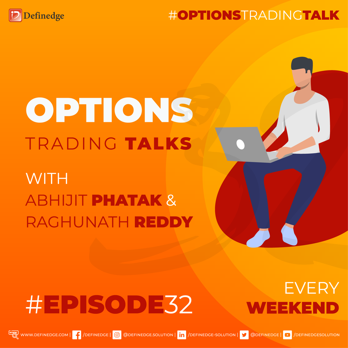Definedge's tweet photo. #StayTuned for new episodes of #OptionsTradingTalk with @ap_pune &amp; @Raghunath_TL on everything #Options.

What happened in the week gone by &amp; What to expect in the next.

#Episode32 #DefinedgeSolutions #DefinedgeInsight #OPSTRA #TradePoint #NoiselessTrader #WithDefinedge https://t.co/KlwXwg7Pcy