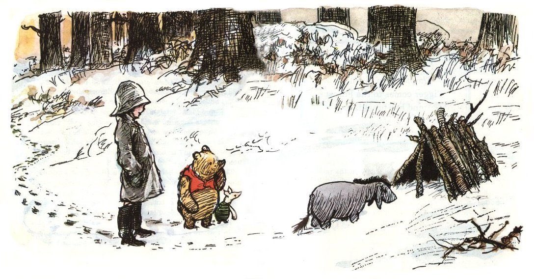 “Hello, Eeyore,” said Christopher Robin. “How are you?”
“It’s snowing still,” said Eeyore gloomily.
“So it is.”
“And freezing.”
“Is it?”
“Yes,” said Eeyore. “However,” he said, brightening up a little, “we haven’t had an earthquake lately.” ~A.A.Milne #snow #cold #Saturday