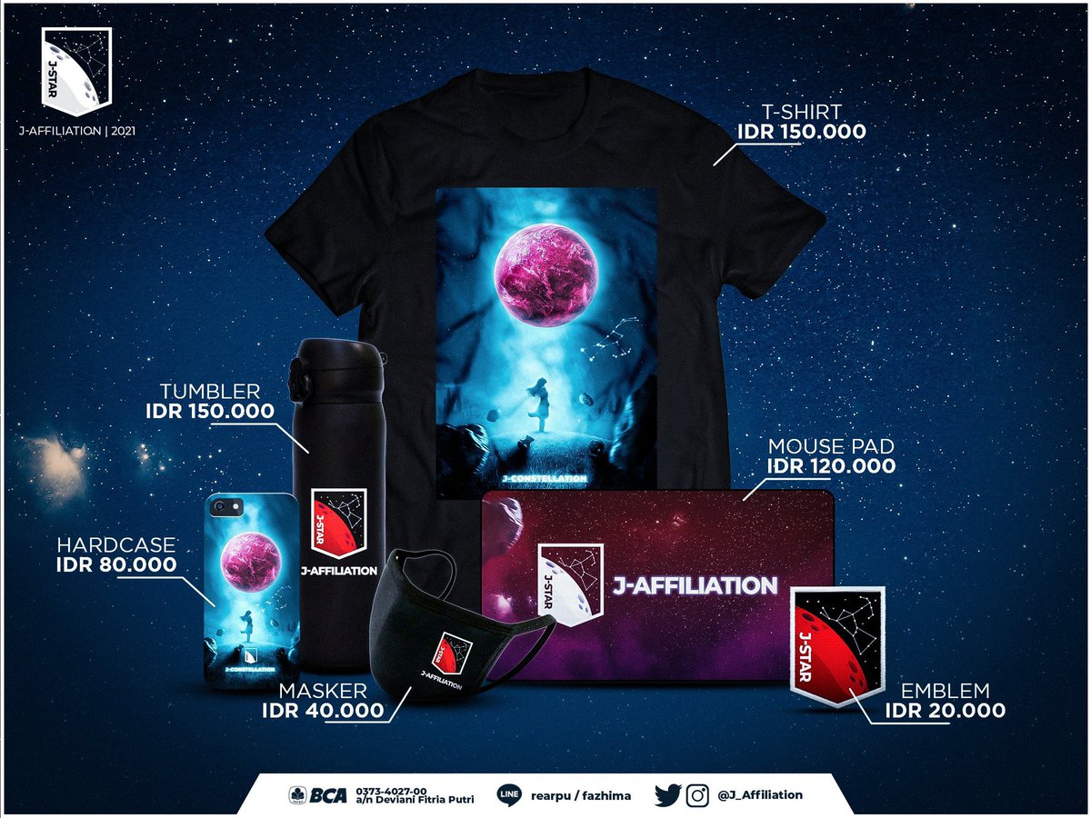 H-1

Yakin nih ga mau merchandise dari <a href="/J_Affiliation/">J Affiliation</a> yang kece banget ini?

Masih ada satu hari lagi untuk memesan, yuk dipesan supaya tidak kehabisan

Pemesanan bisa melalui link ini docs.google.com/forms/d/e/1FAI… dan info lebih lanjut bisa hubungi CP tertera 😁

#JConstellation